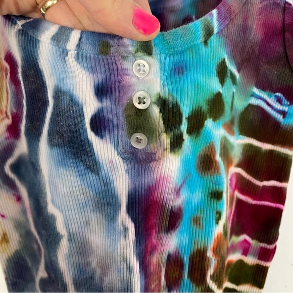 Handmade Geode Tie Dye Ribbed Tank Top Crop Womens Size Small Colorful Upcycled - Picture 3 of 9